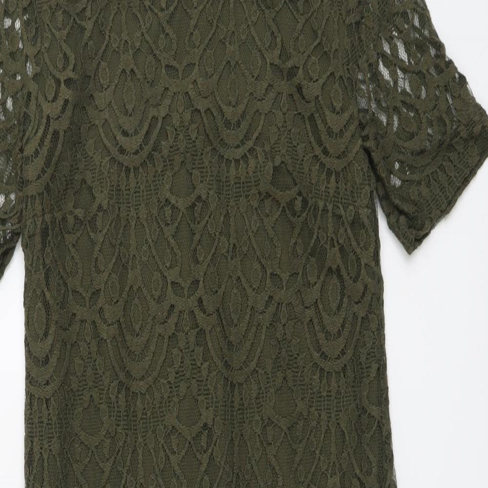 H&M Womens Green Geometric Cotton Shift Size 8 Round Neck Zip