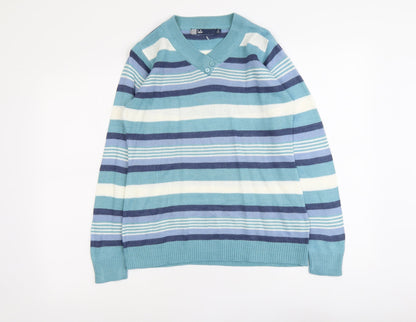 EWM Womens Multicoloured V-Neck Striped Acrylic Pullover Jumper Size 10