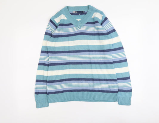 EWM Womens Multicoloured V-Neck Striped Acrylic Pullover Jumper Size 10