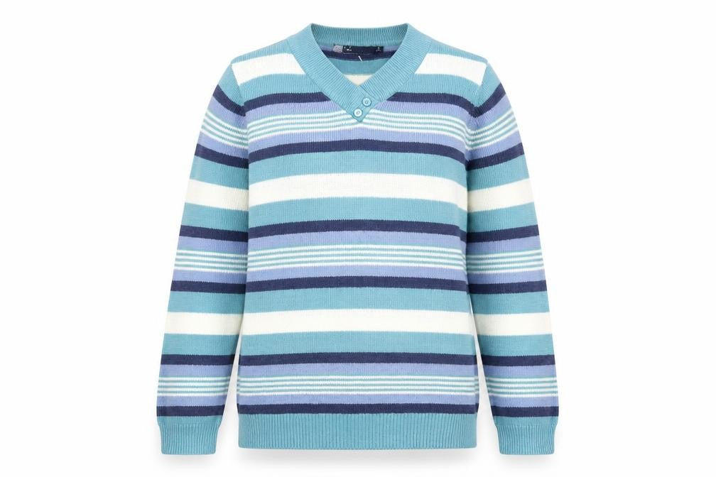 EWM Womens Multicoloured V-Neck Striped Acrylic Pullover Jumper Size 10