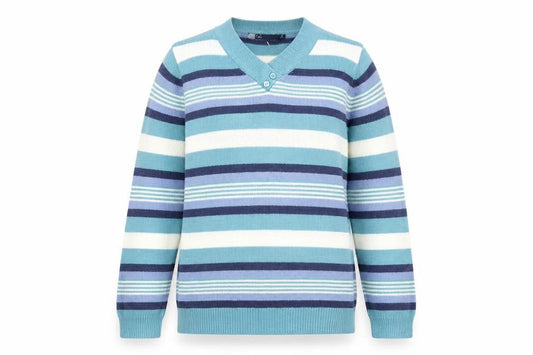 EWM Womens Multicoloured V-Neck Striped Acrylic Pullover Jumper Size 10