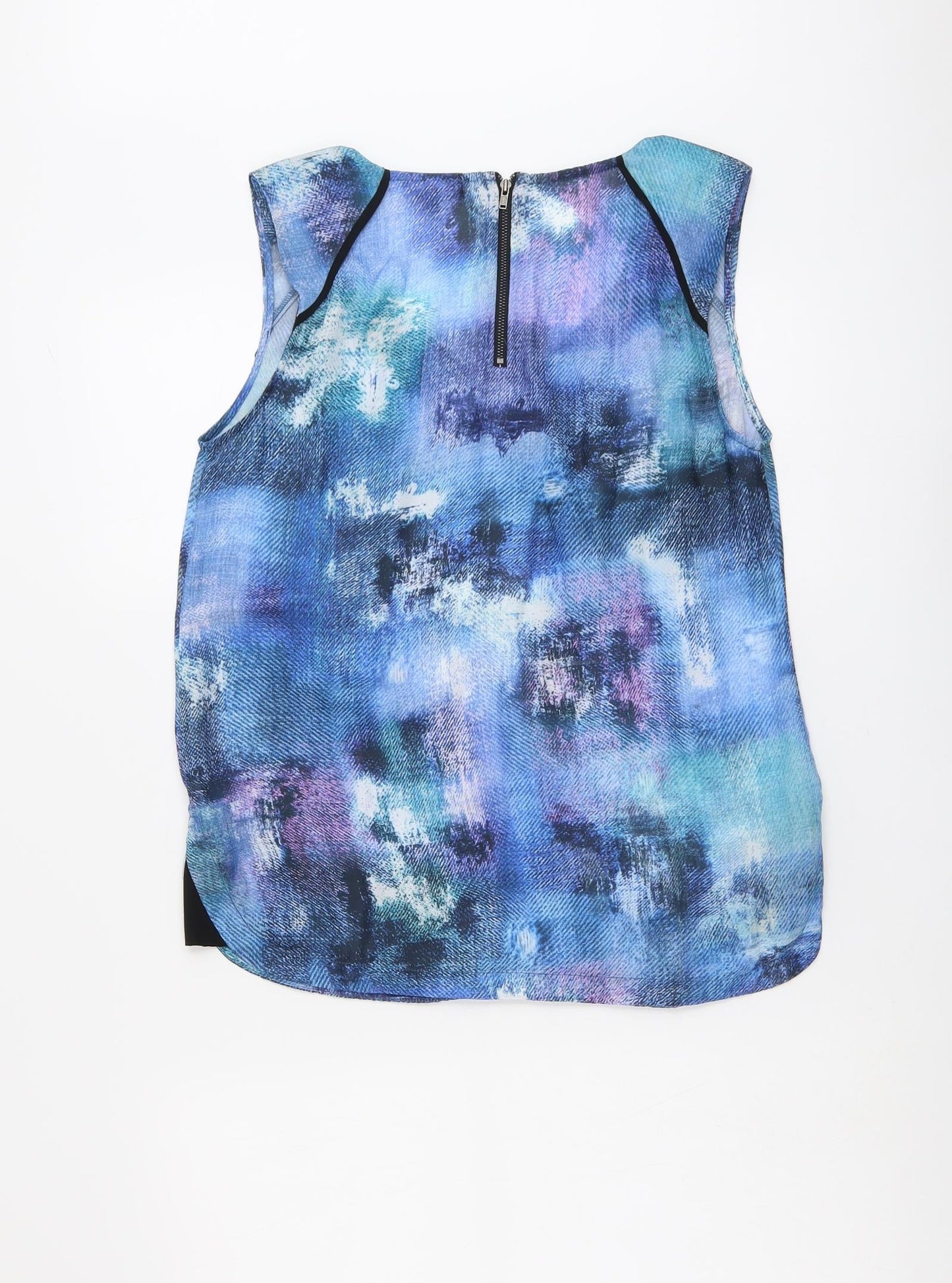 Warehouse Womens Blue Geometric Polyester Basic Tank Size M V-Neck