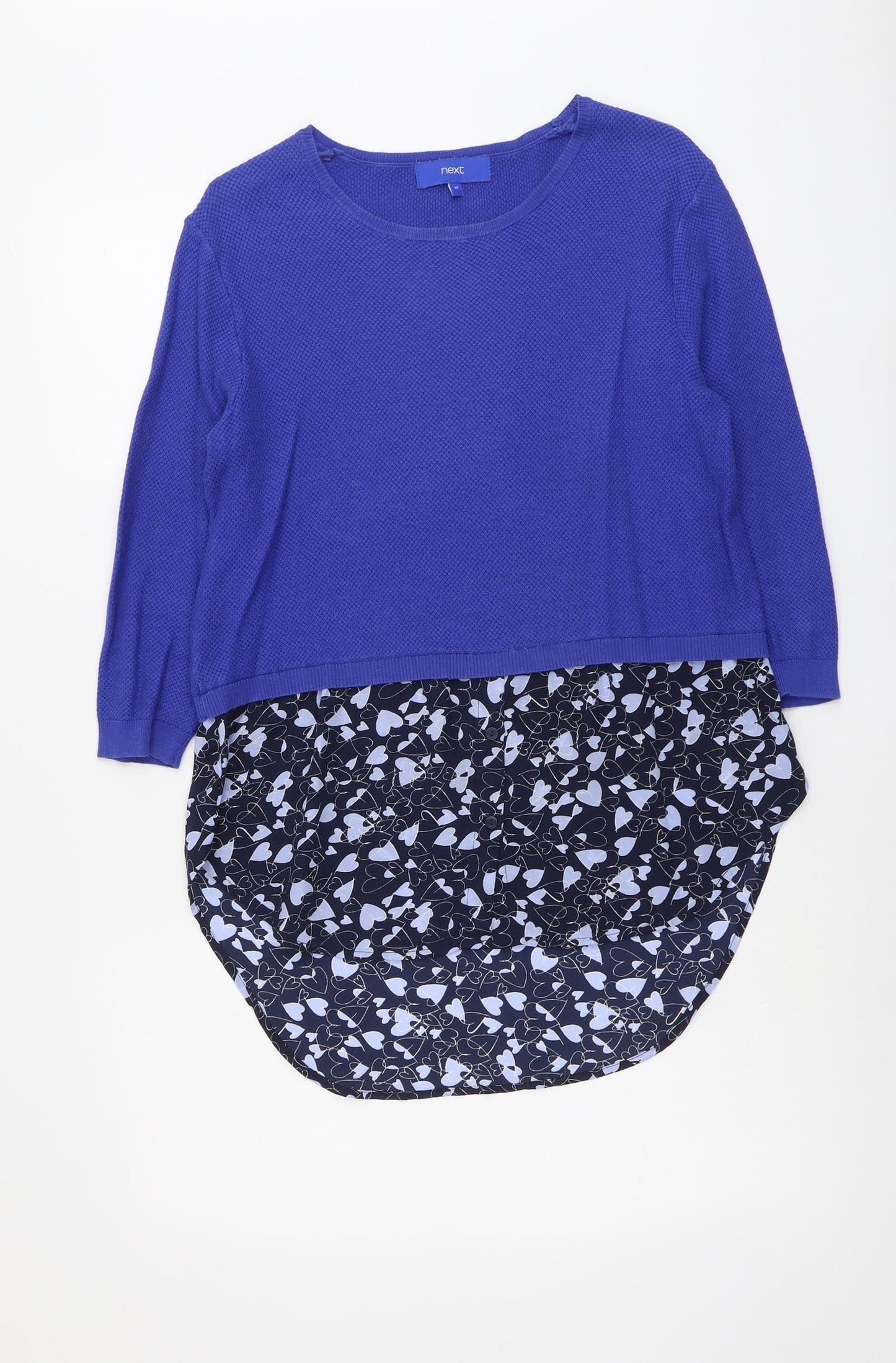 NEXT Womens Blue Round Neck Geometric Cotton Pullover Jumper Size 10 - Shirt Insert