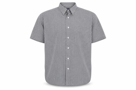 Rael Brook Mens Grey Striped Polyester Button-Up Size L Collared Button