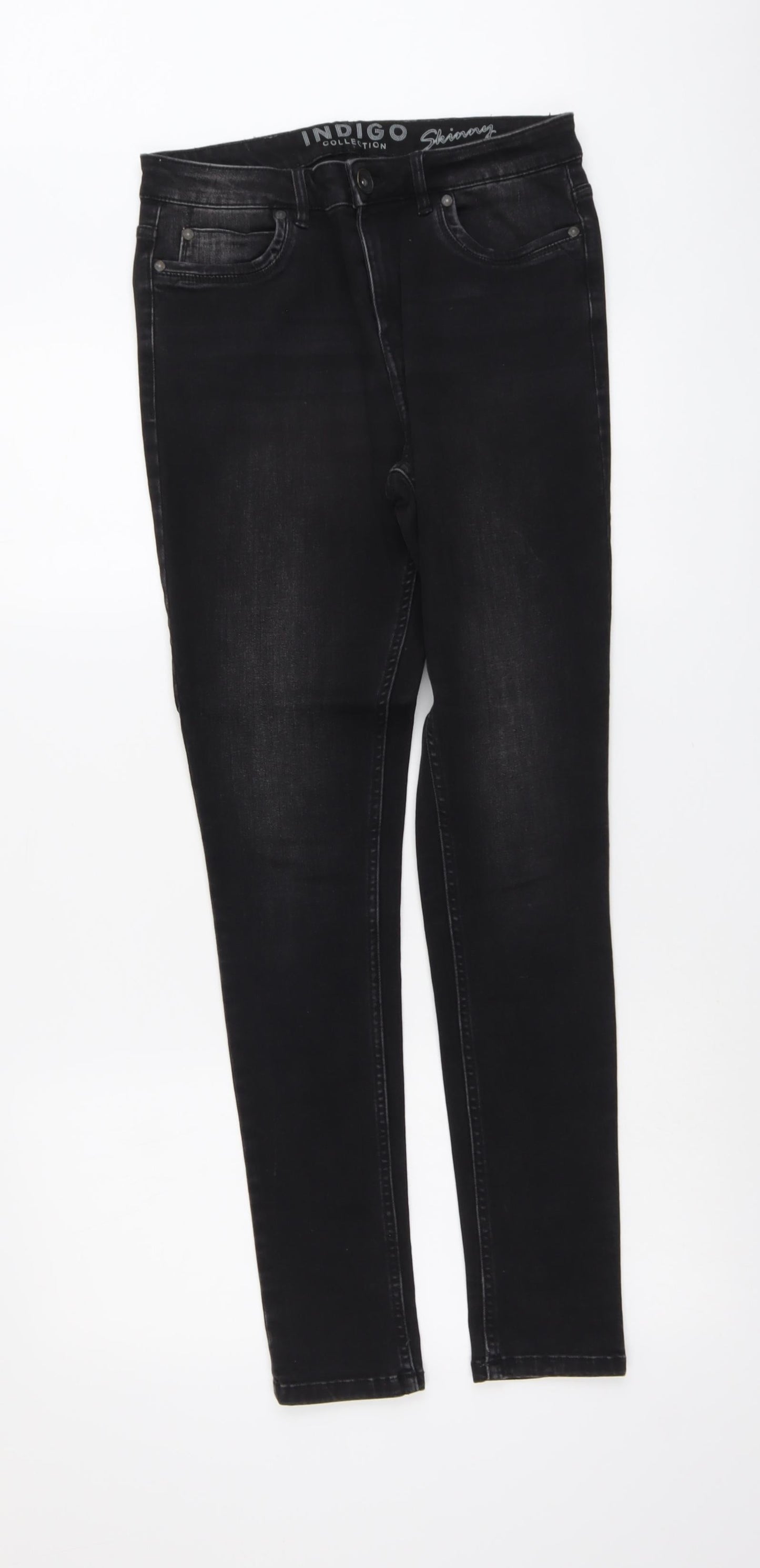 Marks and Spencer Womens Black Herringbone Cotton Skinny Jeans Size 10 L30 in Regular Button
