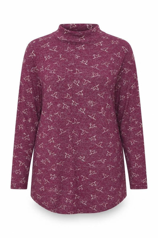 Marks & Spencer Womens Purple Geometric Viscose Tunic T-Shirt Size 8 Mock Neck - Birds