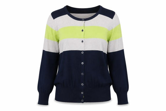 //Text... Womens Multicoloured Round Neck Striped Viscose Cardigan Jumper Size L