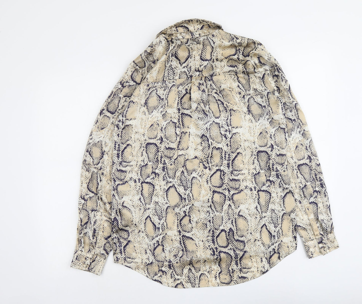 Selected Womens Beige Animal Print Polyester Basic Button-Up Size 10 Collared - Snake Skin Print