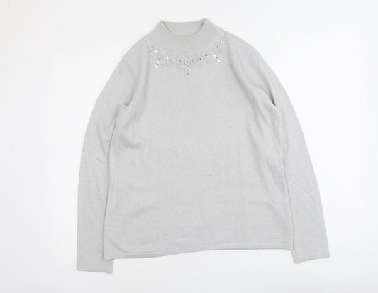 Bonmarché Womens Silver Round Neck Acrylic Pullover Jumper Size S