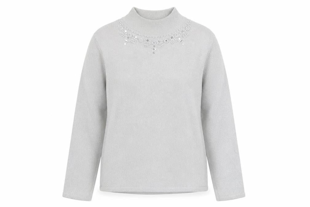 Bonmarché Womens Silver Round Neck Acrylic Pullover Jumper Size S