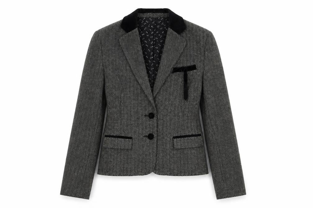 Mademoiselle Womens Grey Herringbone Polyester Jacket Blazer Size 10