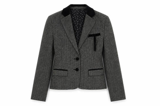 Mademoiselle Womens Grey Herringbone Polyester Jacket Blazer Size 10
