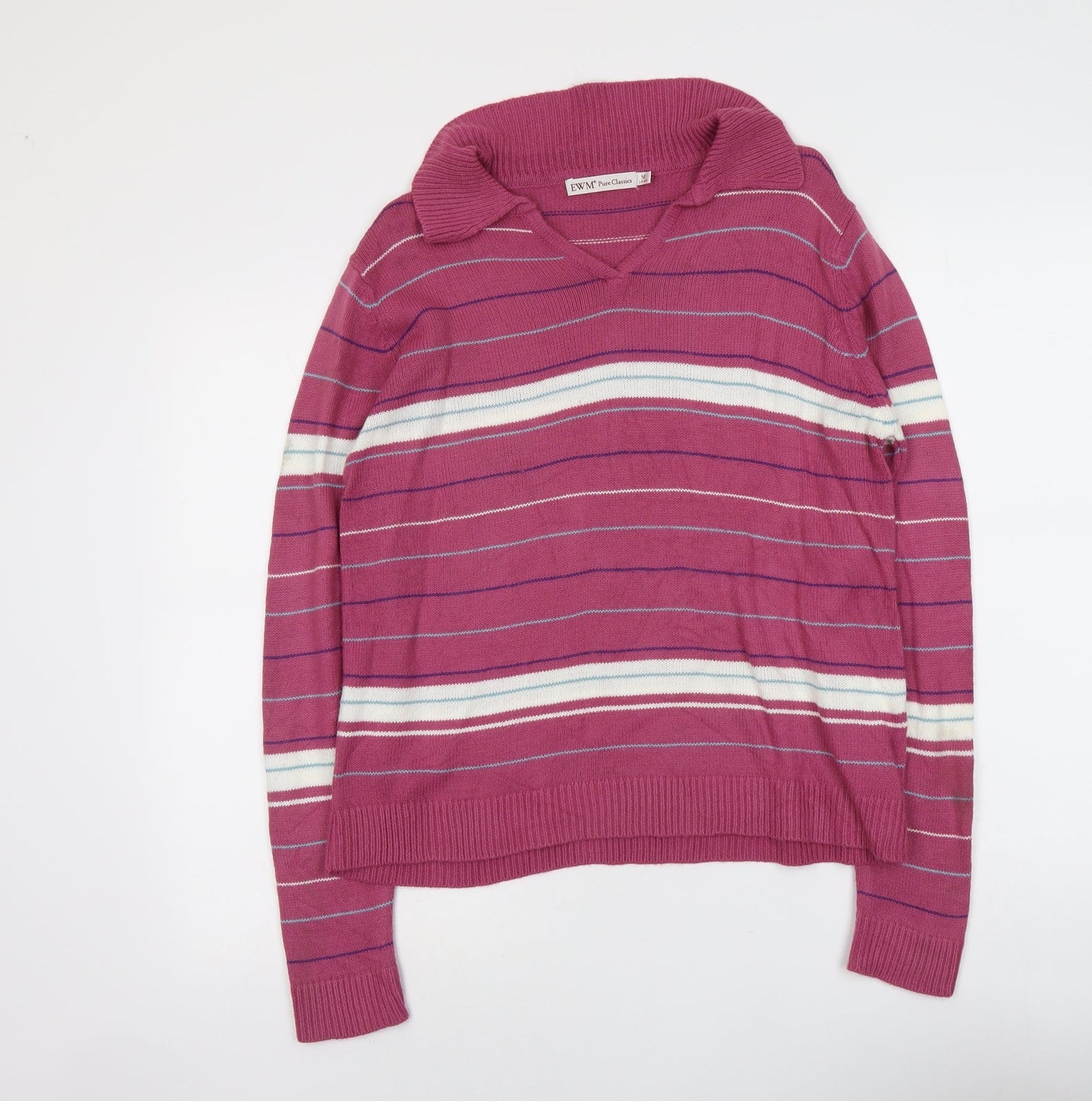 EWM Womens Purple Collared Striped Acrylic Pullover Jumper Size 14