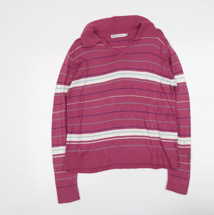 EWM Womens Purple Collared Striped Acrylic Pullover Jumper Size 14