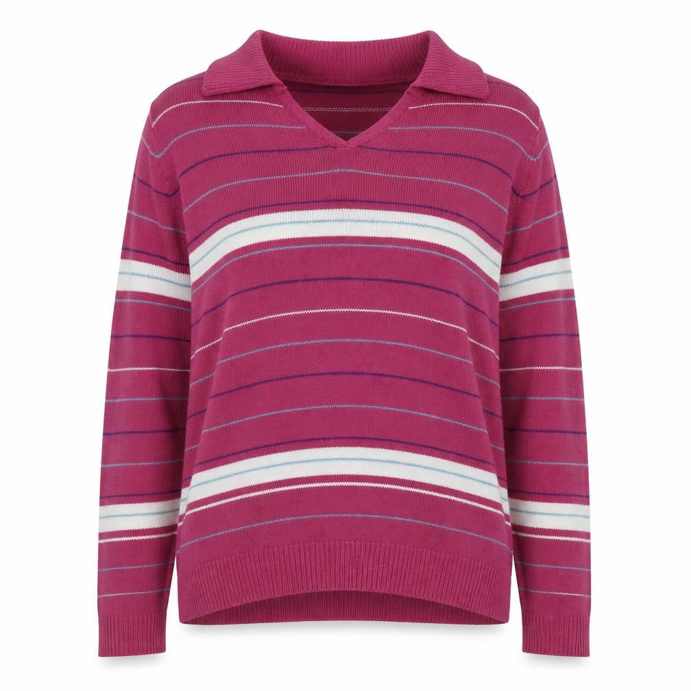 EWM Womens Purple Collared Striped Acrylic Pullover Jumper Size 14