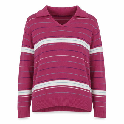 EWM Womens Purple Collared Striped Acrylic Pullover Jumper Size 14