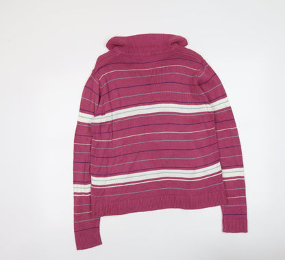 EWM Womens Purple Collared Striped Acrylic Pullover Jumper Size 14