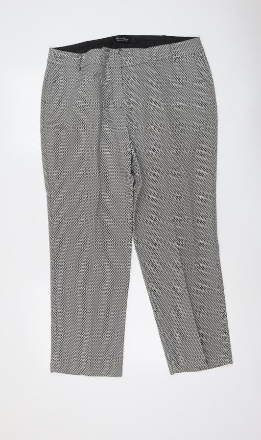 Miss Selfridge Womens Black Geometric Polyester Trousers Size 16 L26 in Regular Button
