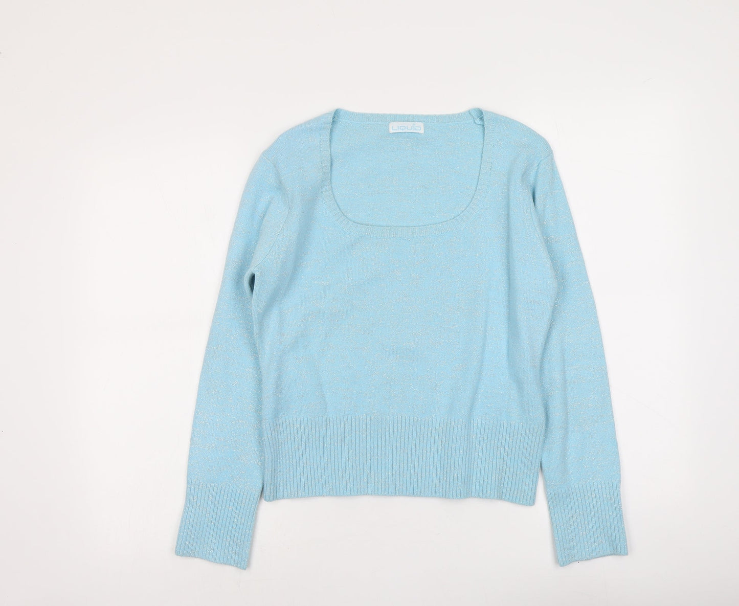 Liquid Womens Blue Square Neck Acrylic Pullover Jumper Size L