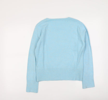Liquid Womens Blue Square Neck Acrylic Pullover Jumper Size L