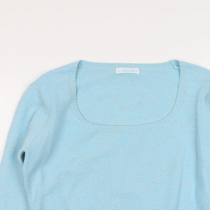 Liquid Womens Blue Square Neck Acrylic Pullover Jumper Size L