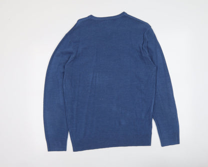 Debenhams Mens Blue V-Neck Acrylic Pullover Jumper Size S Long Sleeve