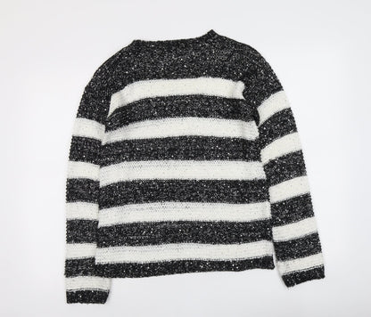 Ribbon Womens Black Boat Neck Striped Acrylic Pullover Jumper Size 12