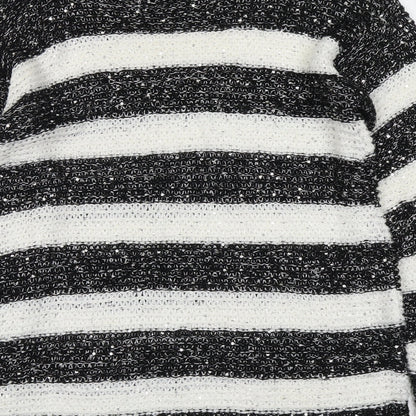 Ribbon Womens Black Boat Neck Striped Acrylic Pullover Jumper Size 12