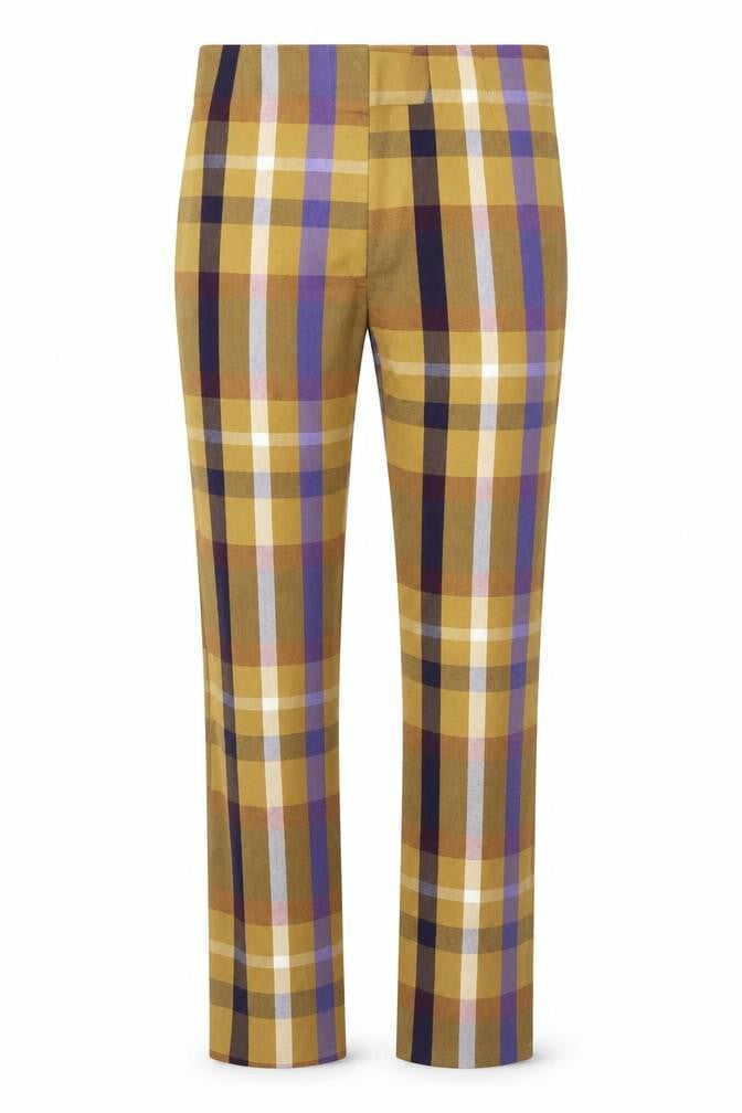 Monki Womens Yellow Plaid Polyester Trousers Size 4 Regular Zip