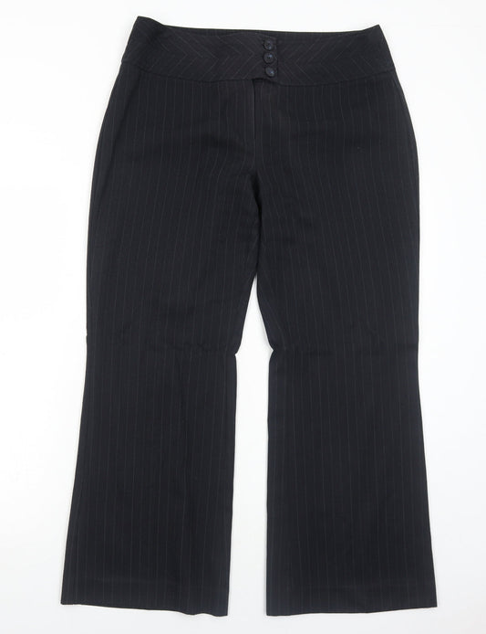 Debenhams Womens Black Striped Polyester Dress Pants Trousers Size 12 Regular Zip