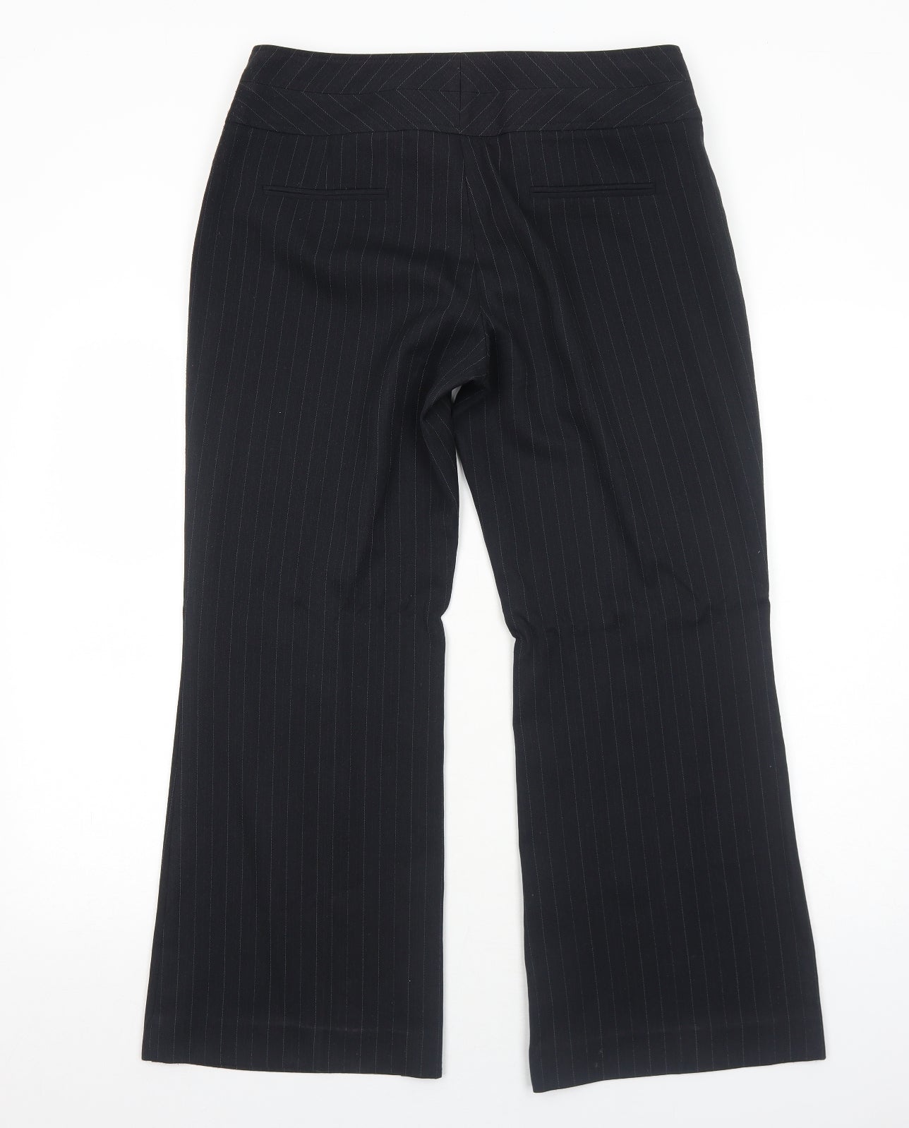 Debenhams Womens Black Striped Polyester Dress Pants Trousers Size 12 Regular Zip