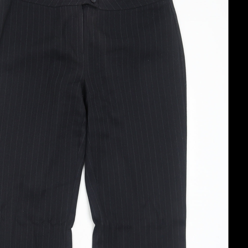 Debenhams Womens Black Striped Polyester Dress Pants Trousers Size 12 Regular Zip