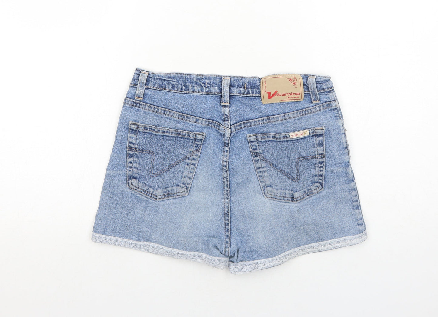 Vitamina Womens Blue Cotton Mom Shorts Size 10 Regular Zip