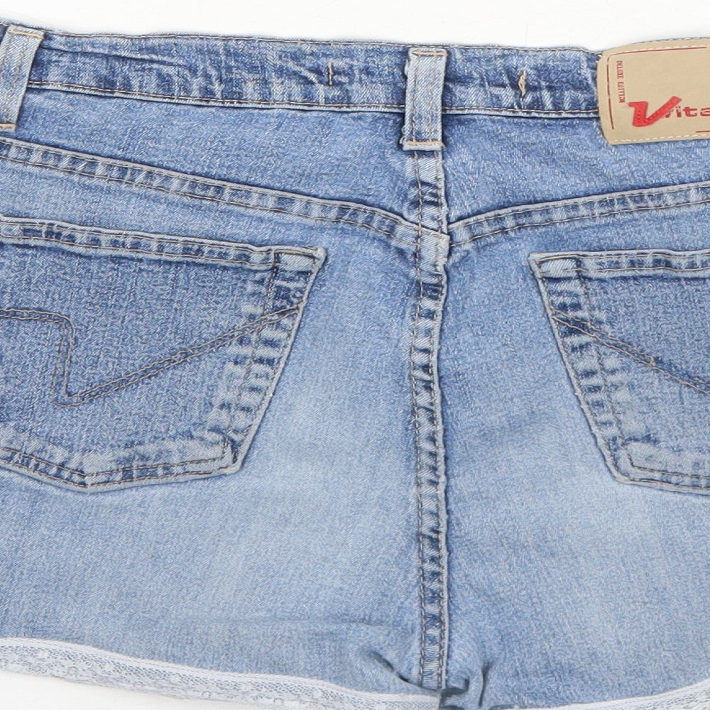 Vitamina Womens Blue Cotton Mom Shorts Size 10 Regular Zip