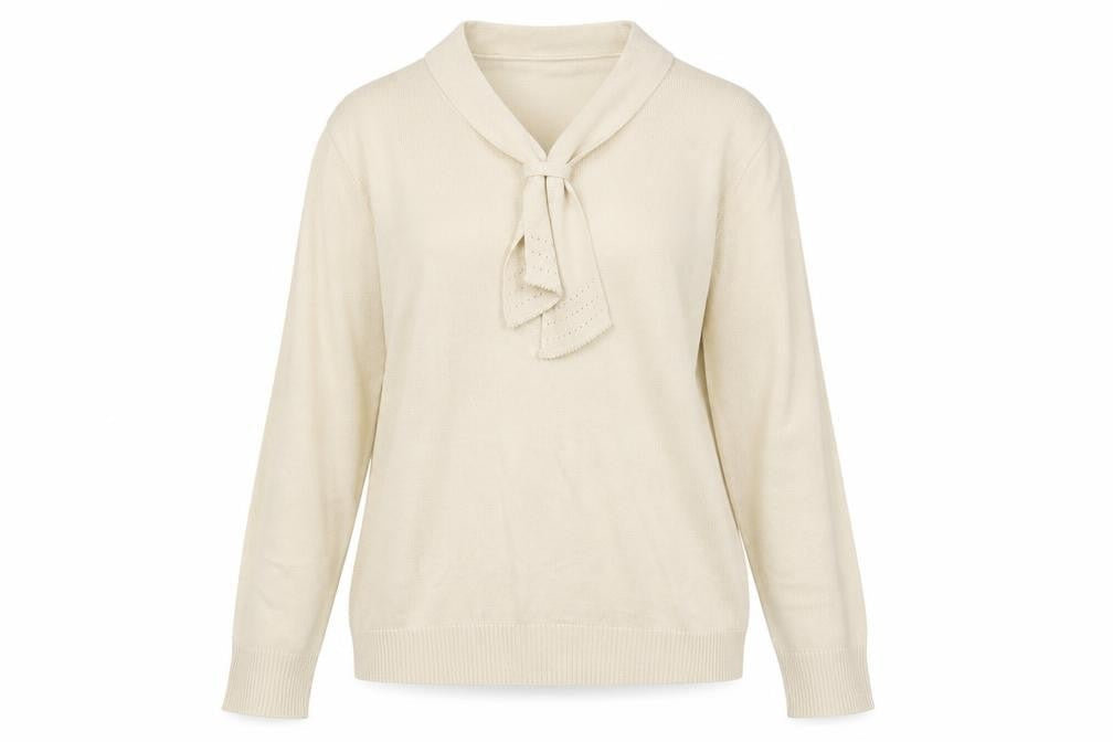 EWM Womens Beige V-Neck Acrylic Pullover Jumper Size S