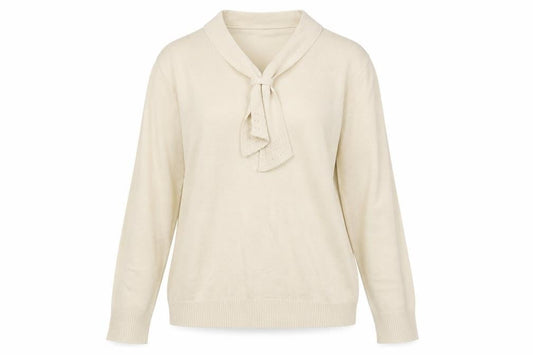 EWM Womens Beige V-Neck Acrylic Pullover Jumper Size S