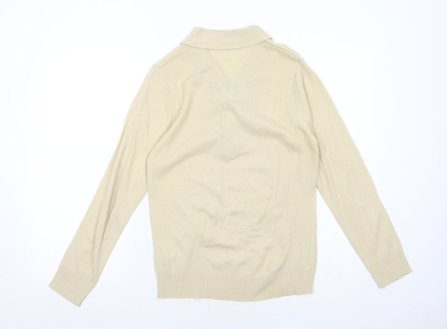 EWM Womens Beige V-Neck Acrylic Pullover Jumper Size S