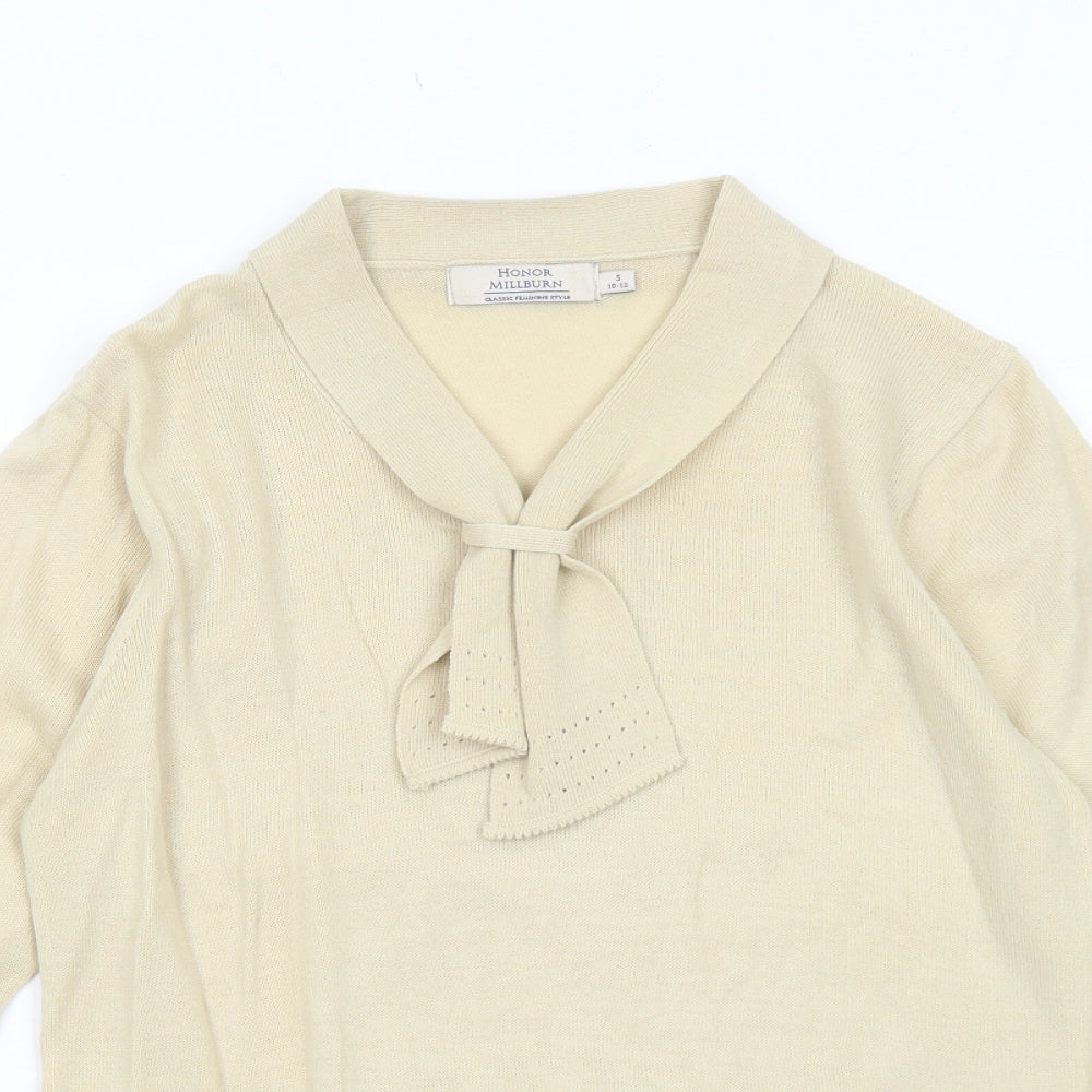 EWM Womens Beige V-Neck Acrylic Pullover Jumper Size S