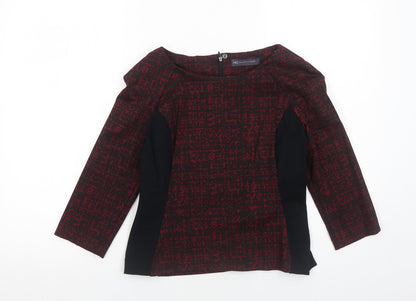 Marks & Spencer Womens Red Geometric Polyester Basic Blouse Size 10 Round Neck