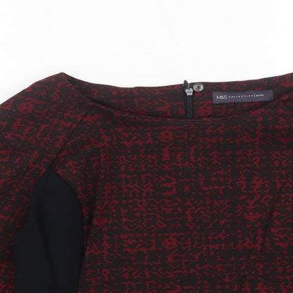 Marks & Spencer Womens Red Geometric Polyester Basic Blouse Size 10 Round Neck