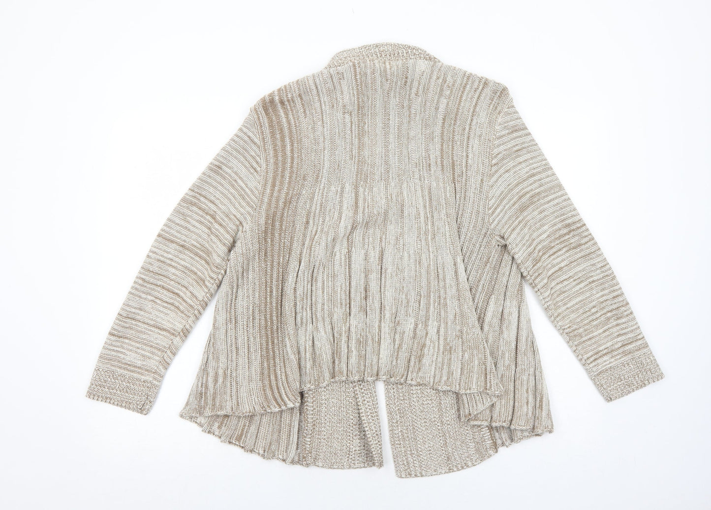 Elegant Womens Beige Collared Striped Cotton Cardigan Jumper Size S
