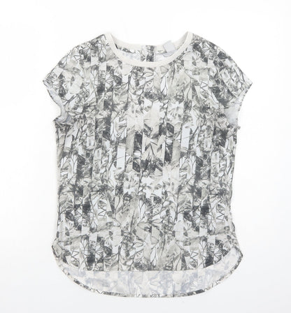 H&M Womens Grey Geometric Polyester Basic Blouse Size 8 Boat Neck