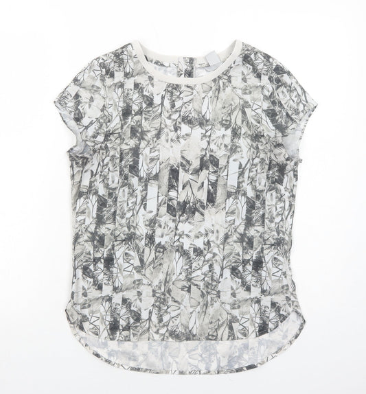 H&M Womens Grey Geometric Polyester Basic Blouse Size 8 Boat Neck