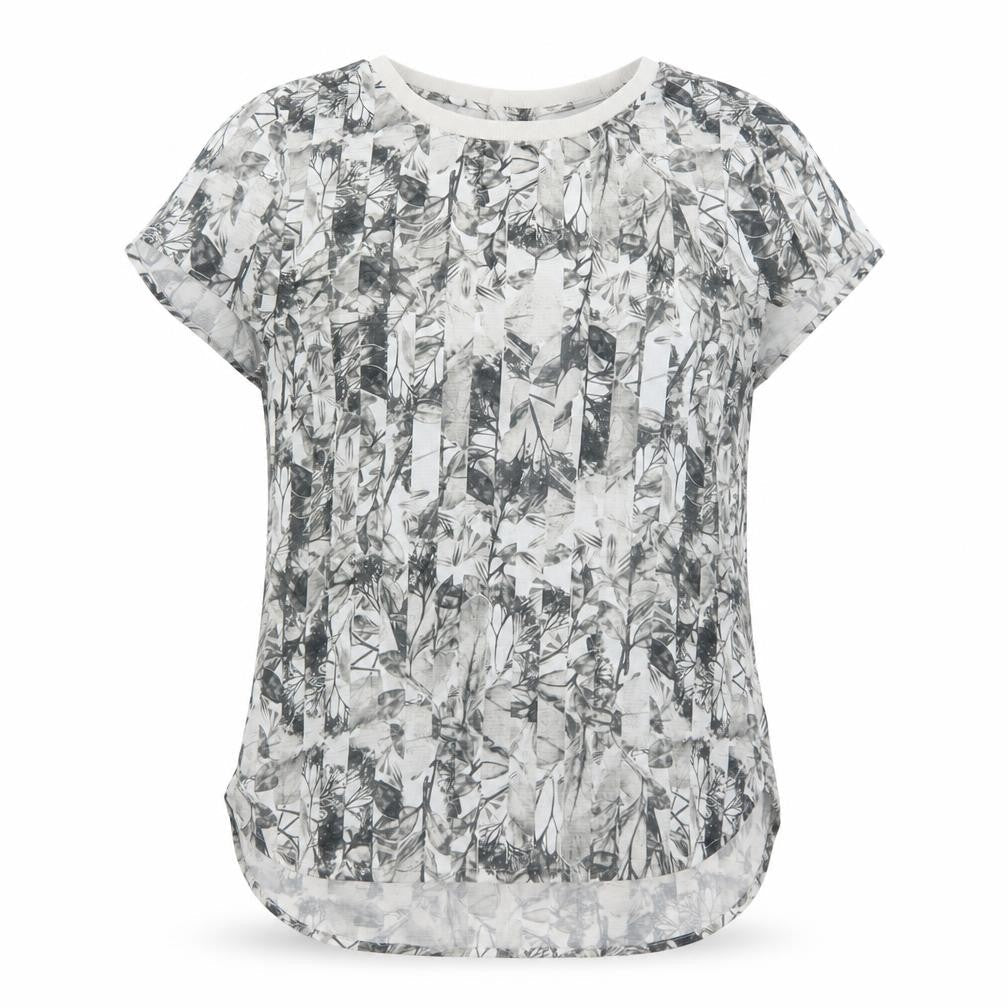 H&M Womens Grey Geometric Polyester Basic Blouse Size 8 Boat Neck