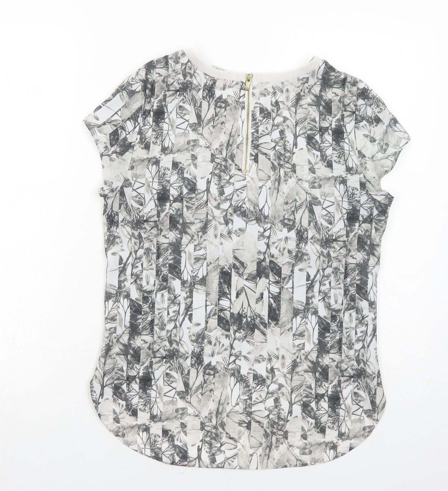H&M Womens Grey Geometric Polyester Basic Blouse Size 8 Boat Neck