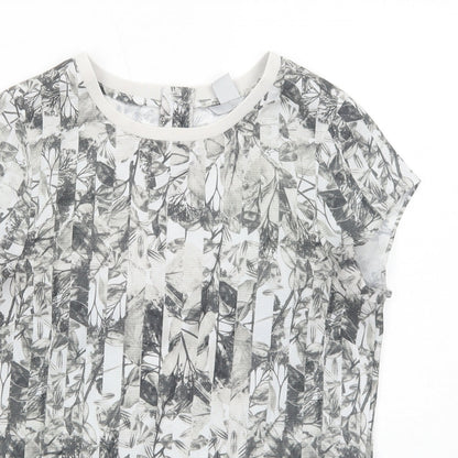 H&M Womens Grey Geometric Polyester Basic Blouse Size 8 Boat Neck