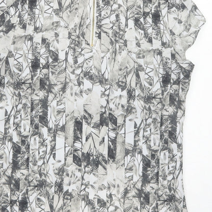 H&M Womens Grey Geometric Polyester Basic Blouse Size 8 Boat Neck