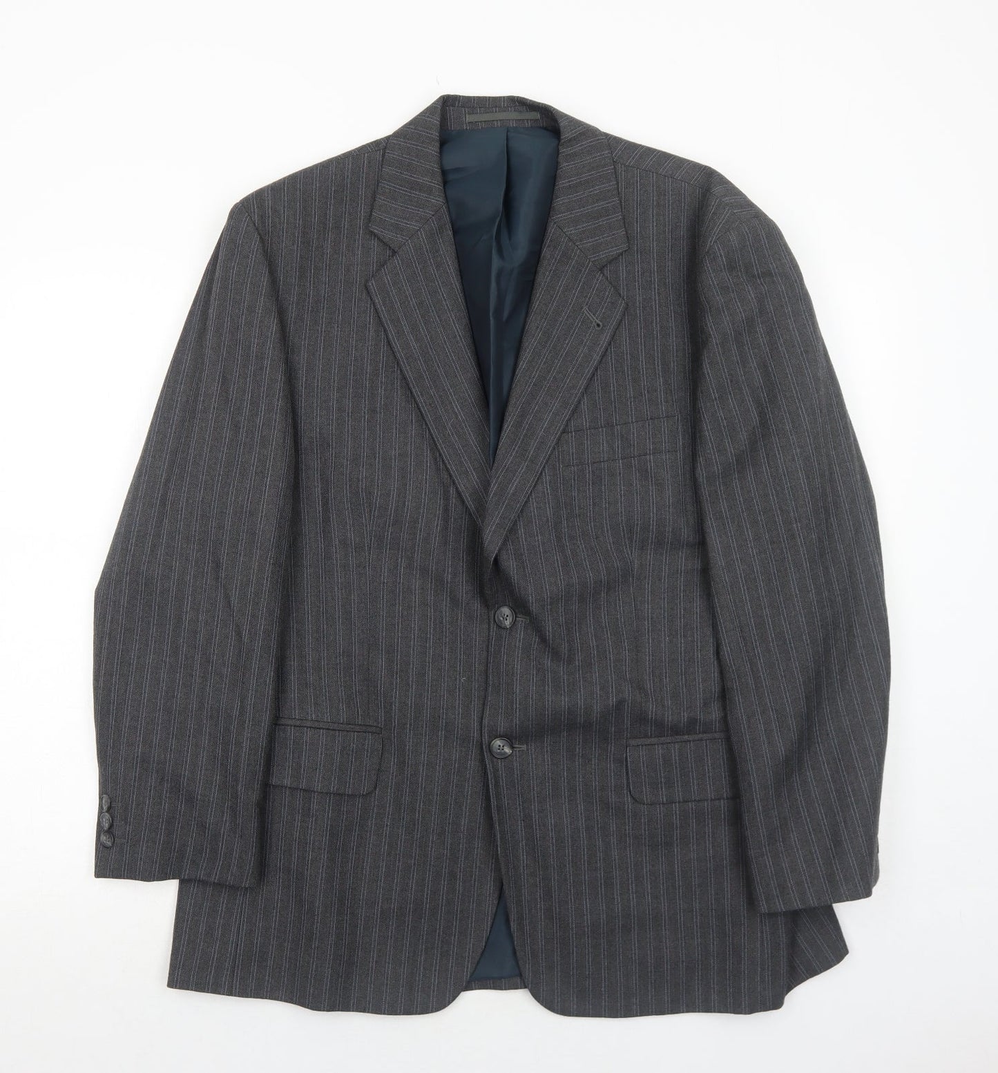 Preworn Mens Grey Striped Polyester Jacket Suit Jacket Size 42 Regular