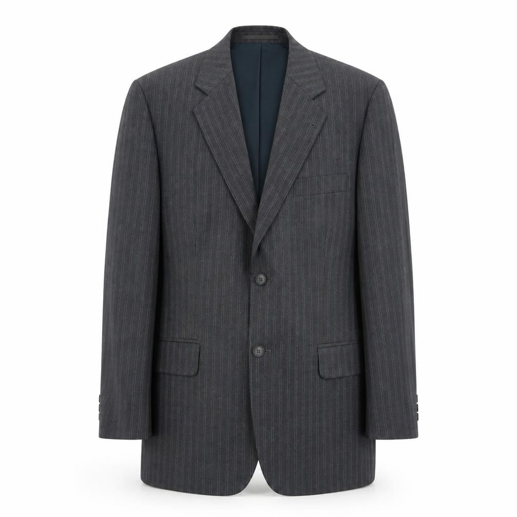 Preworn Mens Grey Striped Polyester Jacket Suit Jacket Size 42 Regular