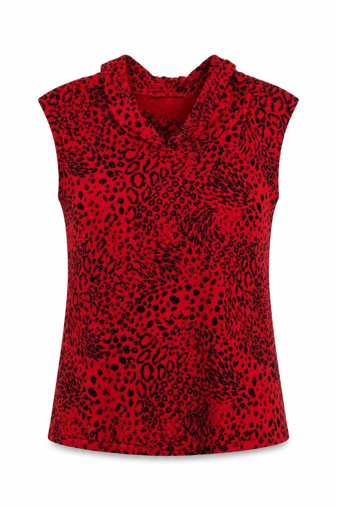 Elegant Body Womens Red Geometric Polyester Basic Tank Size M Cowl Neck